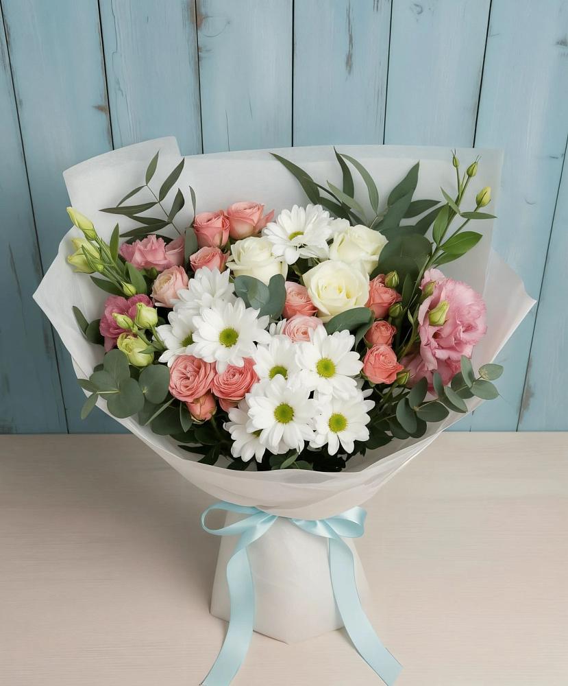 Букет цветов из: Розы, Лизиантусы и Хризантемы в Ширинский