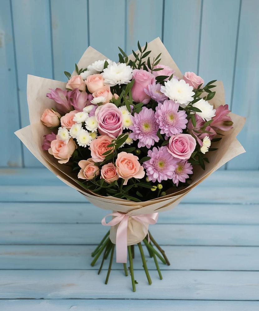 Букет цветов из: Хризантемы, Розы и Альстромерии в Ширинский