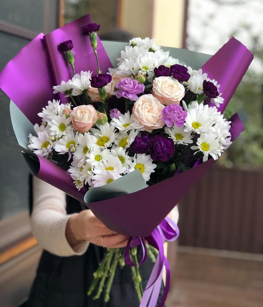 Букет цветов из: Хризантемы, Гвоздики и Розы в Ширинский