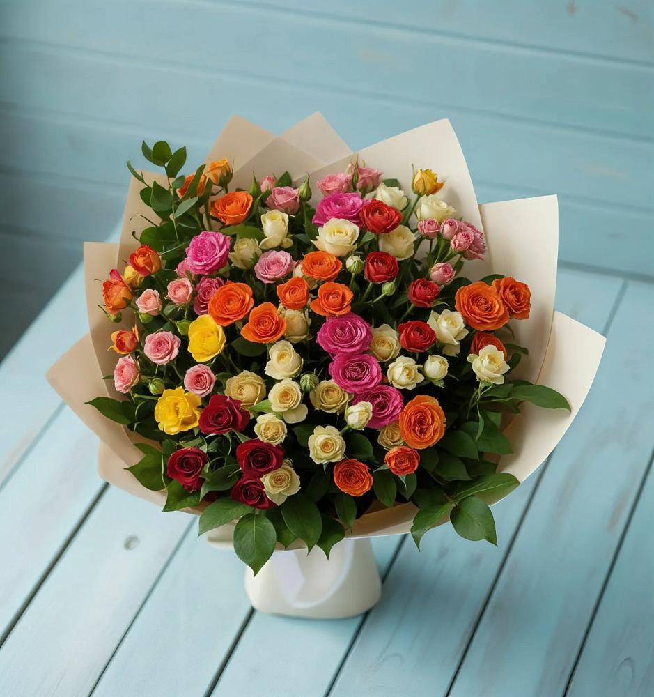 Букет Микс из разноцветных кустовых роз в Ширинский