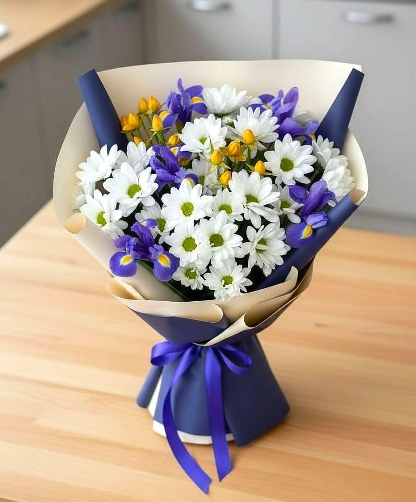 Букет цветов из: Розы, Ирисы и Хризантемы в Ширинский
